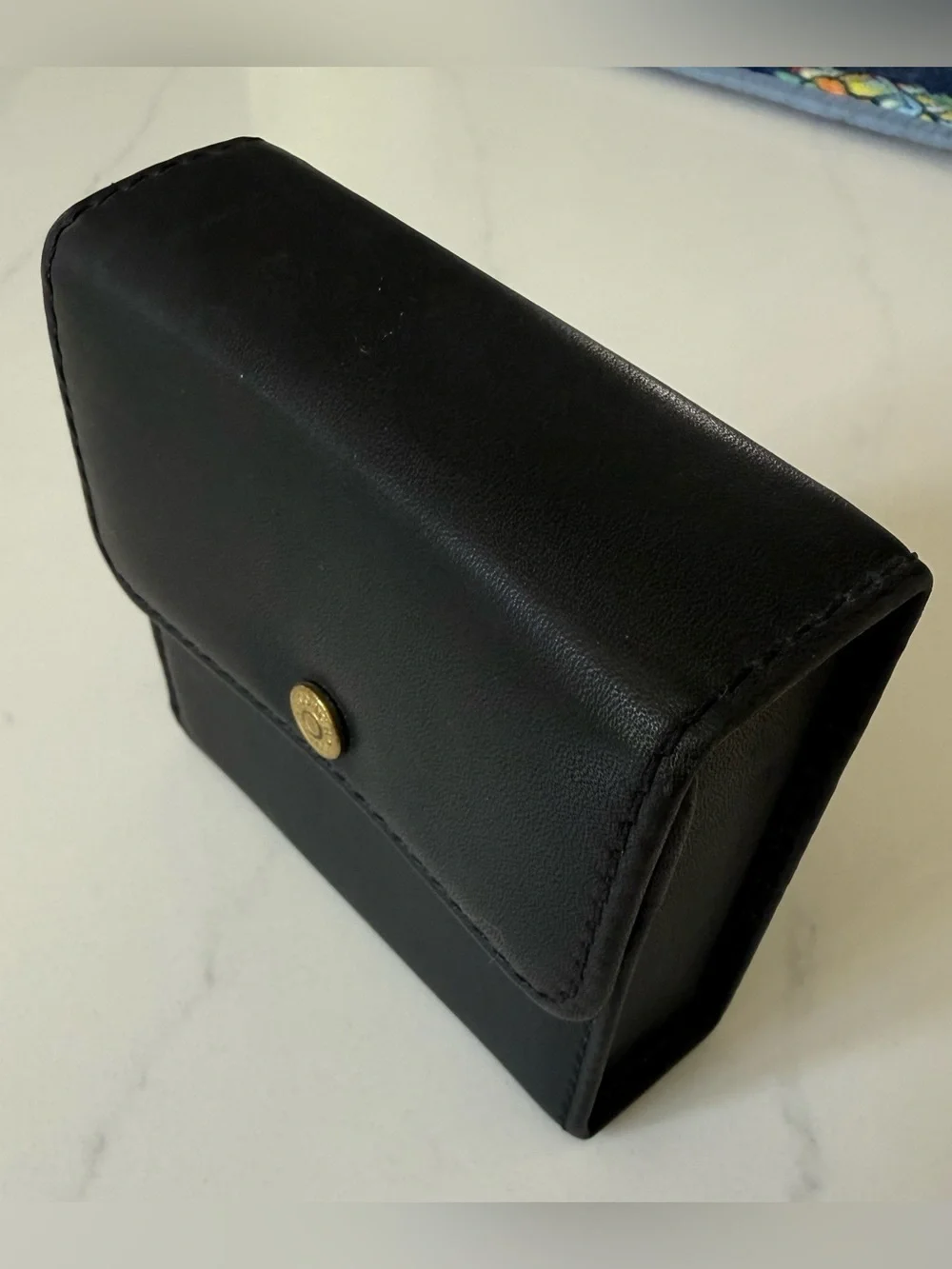 Vintage Coach Black Leather Compact Accessories Case with Gold Snap
